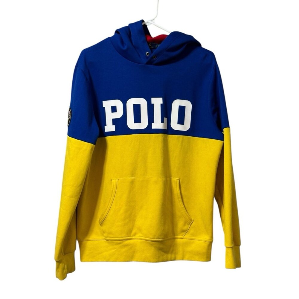 POLO RALPH LAUREN 1967 SPELLOUT‎ PULLOVER HOODIE ROYAL/YELLOW/WHITE Men Size M